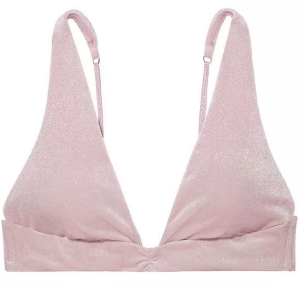 VICTORIA’S SECRET Velvet Pink Glitter Triangle Bralette Textured Comfort Medium